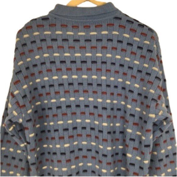 Vintage Irvine Park Men’s 3D Knit Grandpa Sweater Blue Red Cream Size M Retro - Picture 7 of 10